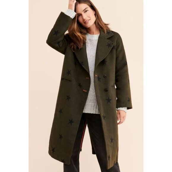 Anthropologie Jackets & Blazers - NWOT Anthropologie Wool Blend Green Star Double Face Trench Coat Olive Size M